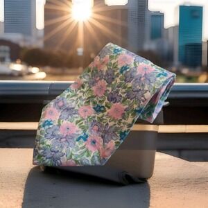 ☆ LIBERTY OF LONDON Men's 100% Cotton Necktie FLORAL Pink Blue 56x3.5 1308